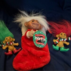 Troll Christmas Stocking with Red and Green Trolls
